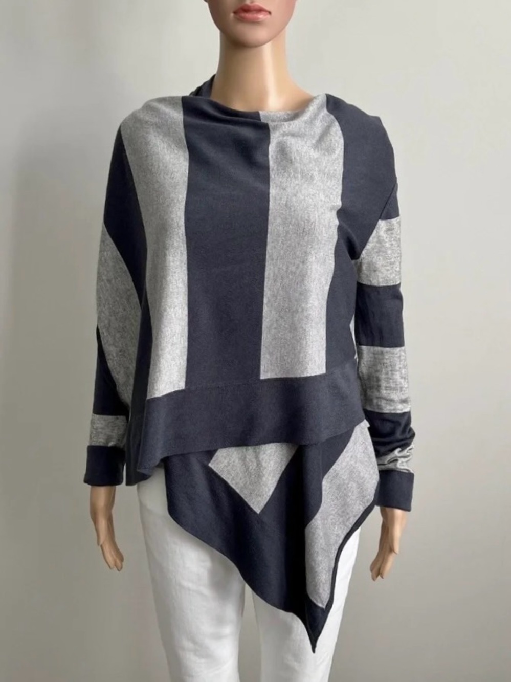 BCBGMaxAzria Silk Cashmere Cardi-wrap Cardigan Grey Blue Striped Size XS/S